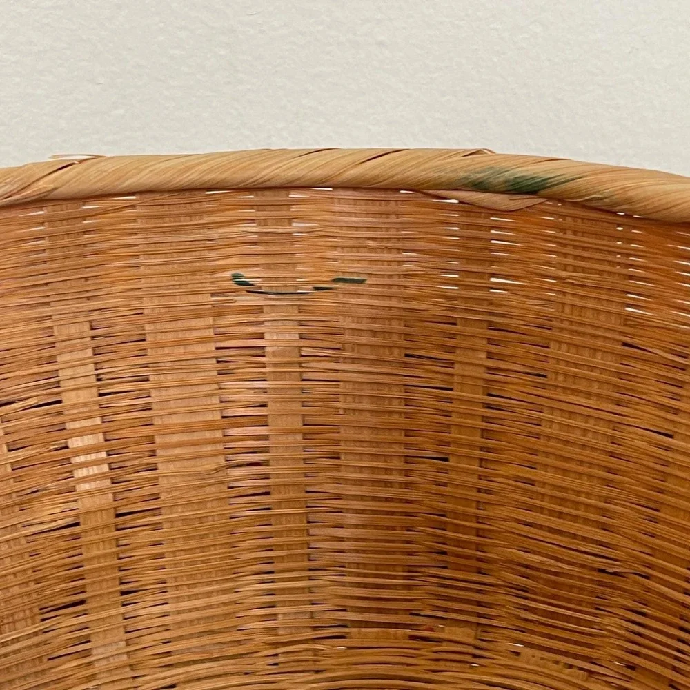 Vintage Woven Bamboo Rattan Round Storage Baskets Planters 2 Brown Boho Natural